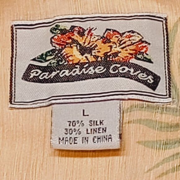 Paradise Coves Men's Button Up Floral Hawaiian Shit Size L 70% Silk 30% Linen - Picture 3 of 4